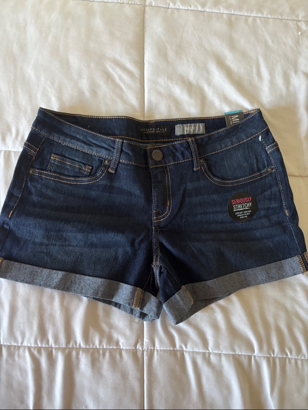 Aeropostale Navy Dark Wash Rolled Hem Denim Shorts